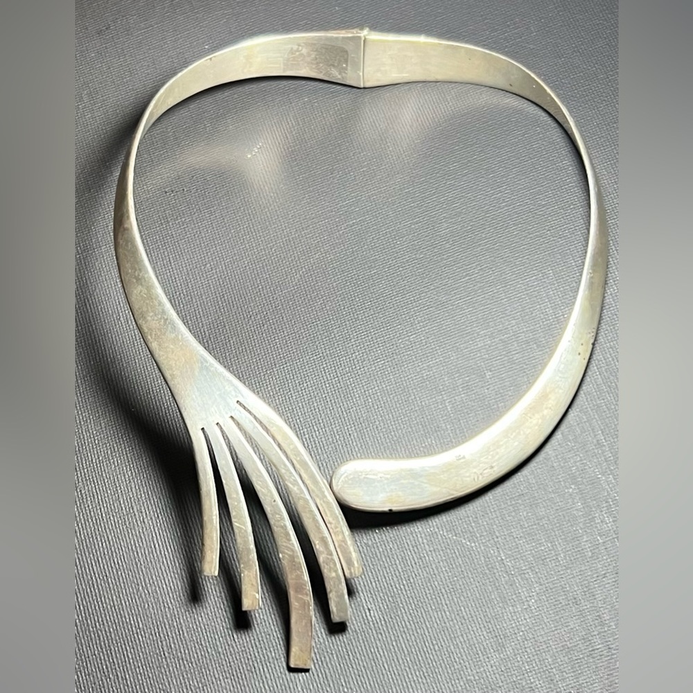 Sterling Silver Taxco Mexico Modern Modernist Hinged Choker Clamper Necklace S1